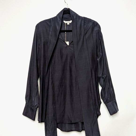 Tucker NYC Harper Bow Blouse  Black in Silk Cotton Pussybow Top Lightwei… - Picture 1 of 8